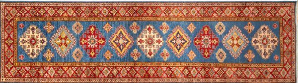 Tappeto Passatoia Afgano Kazak Gold 298x81cm visione dall'alto