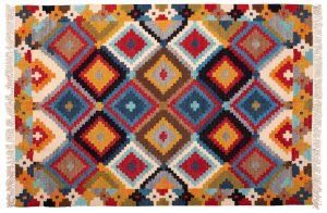 Tappeto Indiano Kilim 183x124cm versione frontale con scacchi colorati