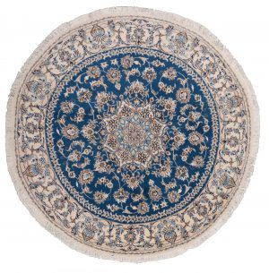 Tappeto Persiano Nain rotondo azzurro 202x202cm visione dall'alto