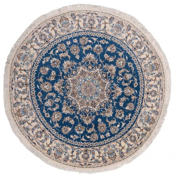 Tappeto Persiano Nain rotondo azzurro 202x202cm visione dall'alto