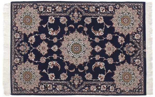 Tappeto Persiano Esfahan. 150X100cm colore blu visione dall'alto
