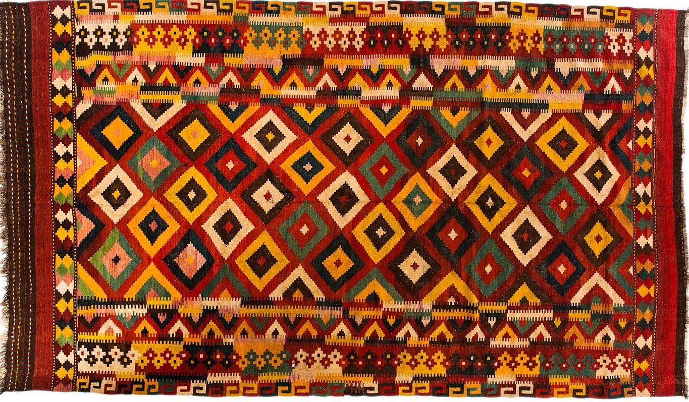 Tappeto Persiano Kilim Senneh. 385 x 222 visione dall'alto