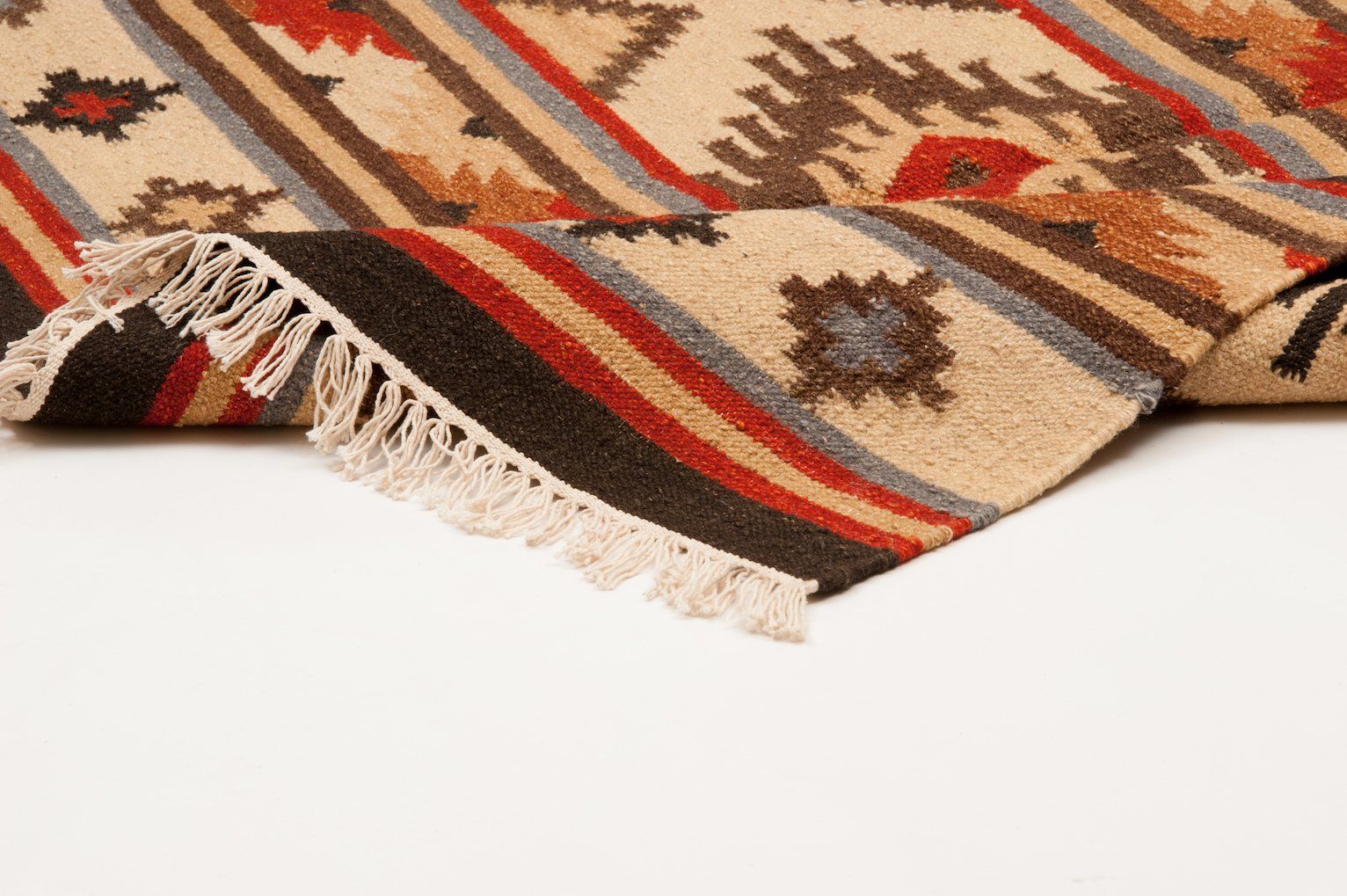 Tappeto Kilim beige e marrone Indiano 180 x 120