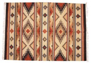 Tappeto Kilim beige e marrone Indiano 180 x 120 visione dall'alto