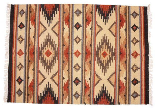 Tappeto Kilim beige e marrone Indiano 180 x 120 visione dall'alto