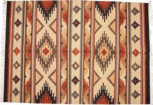 Tappeto Kilim beige e marrone Indiano 180 x 120 visione dall'alto