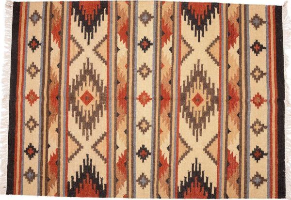 Tappeto Kilim beige e marrone Indiano 180 x 120 visione dall'alto