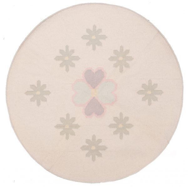 Tappeto Indiano Kilim Rotondo 123cm con cuori centrali visione dall'alto