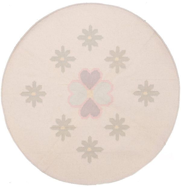 Tappeto Indiano Kilim Rotondo 123cm con cuori centrali visione dall'alto