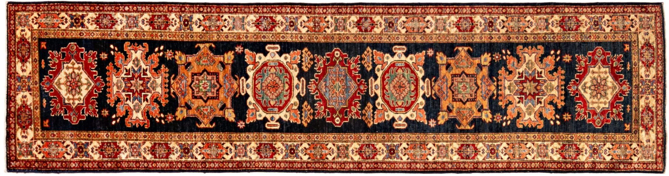 Tappeto Passatoia Afgano Kazak Super 310x79 cm - Refurbished Alto